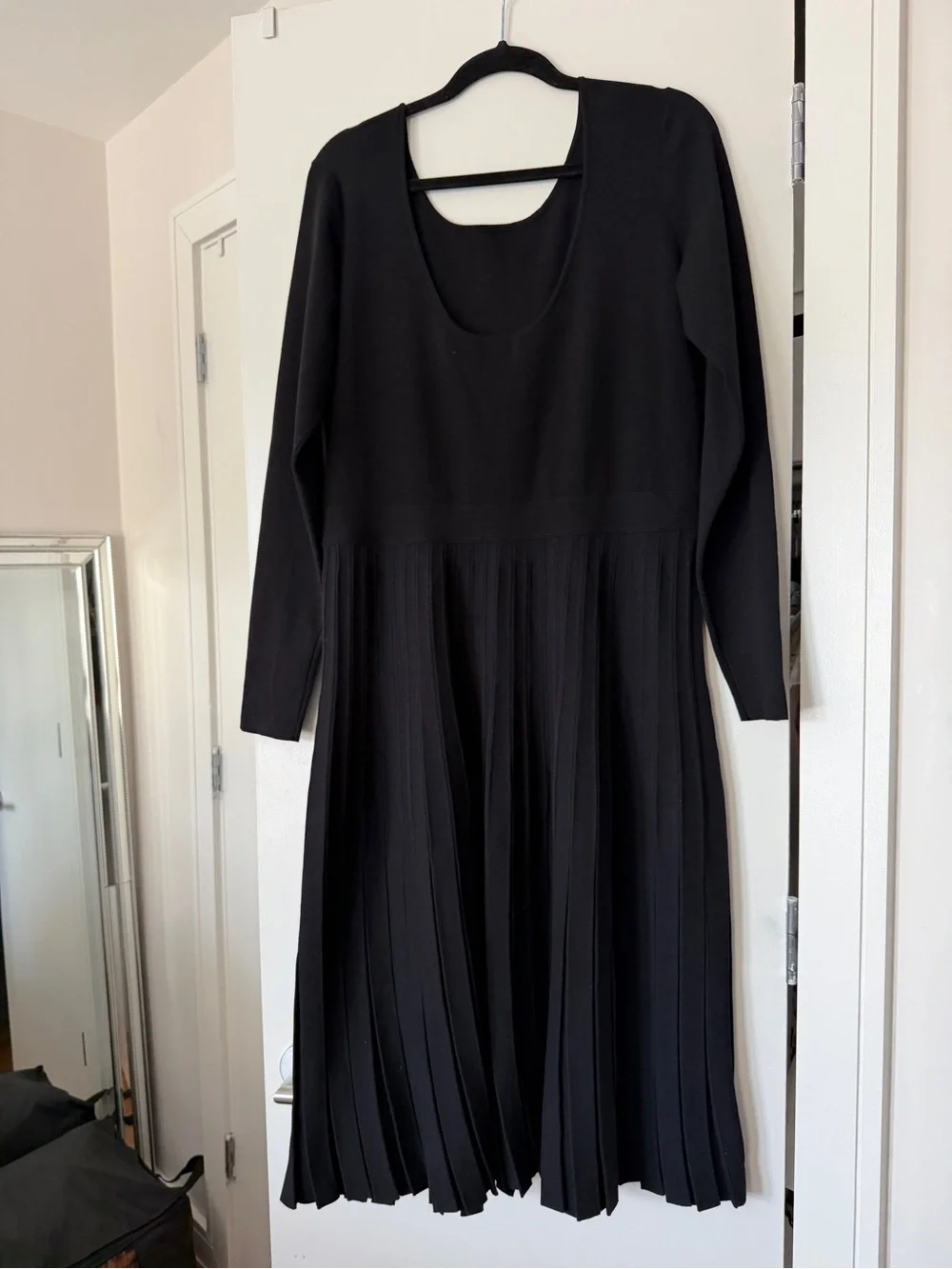 Tory Burch Florence Dress Midi Black Long Sleeve Pleated Size XL